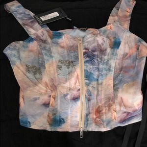 Blue renaissance woven double zip corset top